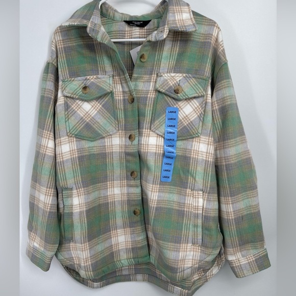 Plaid Kids Jacket in Green and Cream - Picture 1 of 4